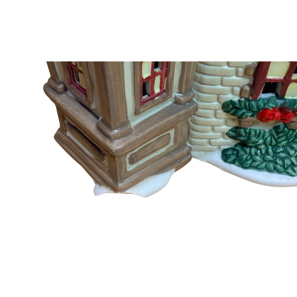 Vintage 1999 Christmas Church Village Building Green Cream Retro Holiday Decor - Picture 10 of 12